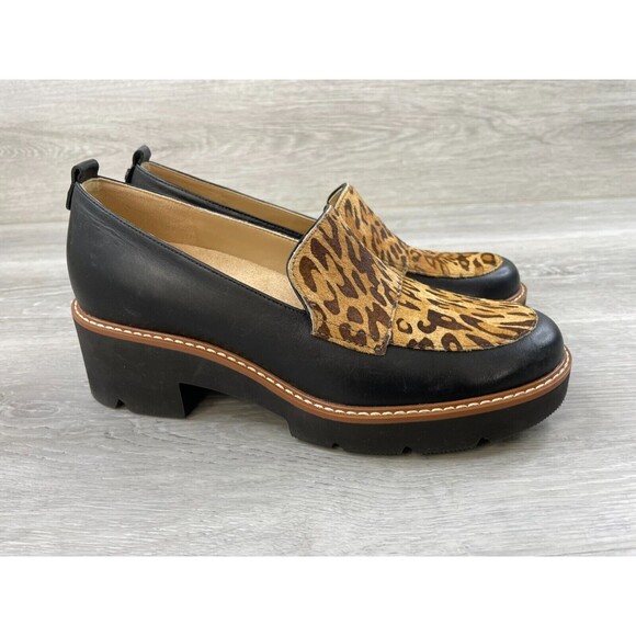 Naturalizer Shoes - Naturalizer Darry 2 Women's 7M Black Leoperd Print Suede Leather Chunky Loafer